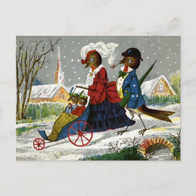 Tarjeta postal para Navidades de Aves Vintage (Anverso)