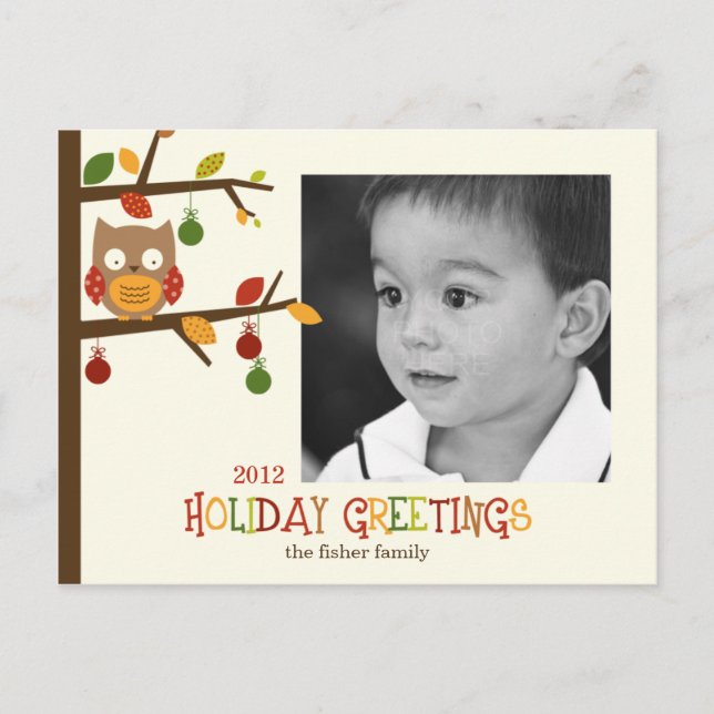 Tarjeta postal para navidades de Owl Holiday/ Navi (Anverso)