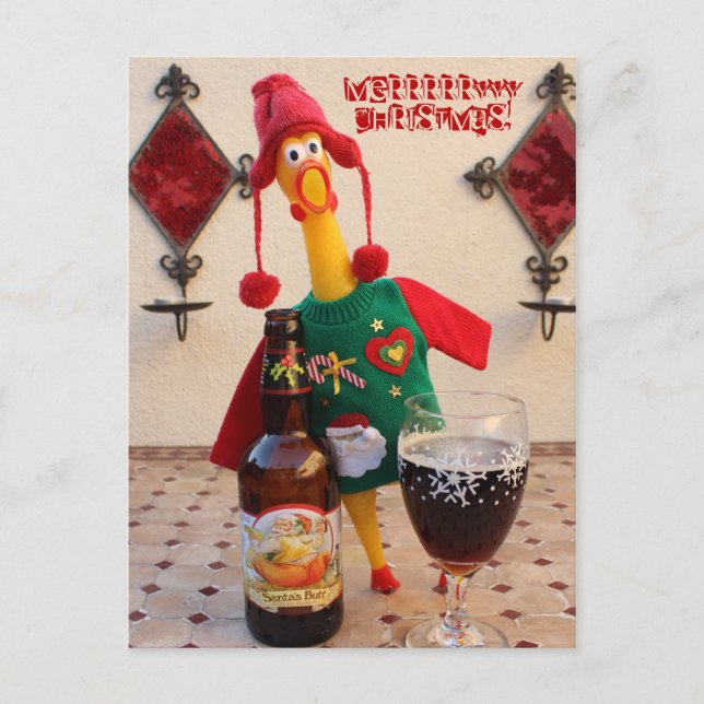 ¡Tarjeta postal para Navidades de pollo divertidos (Anverso)