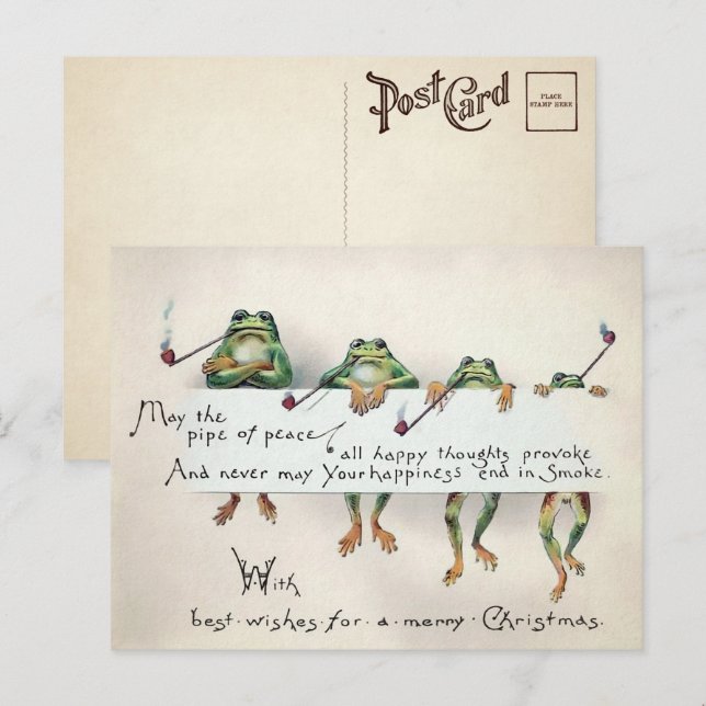 Tarjeta postal para Navidades de ranas humeantes  (Anverso / Reverso)