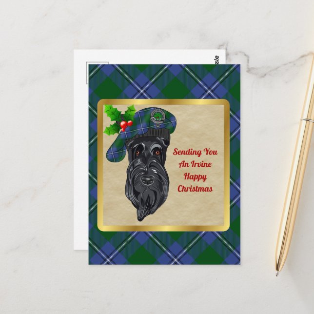 Tarjeta postal para Navidades Irvine Clan Badge y  (Anverso/Reverso In Situ)