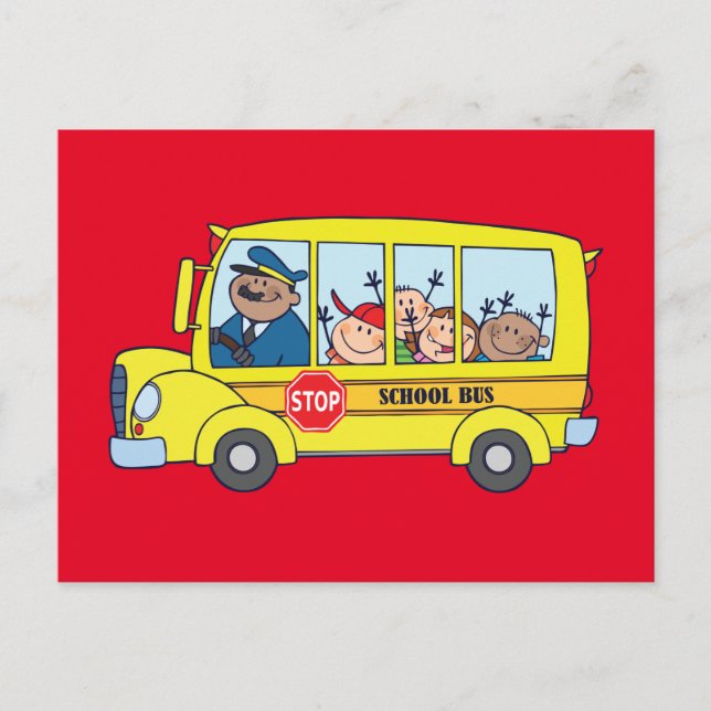Tarjeta postal para niños de autobús escolar (Anverso)
