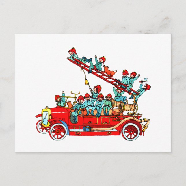 Tarjeta postal para niños de camiones de bomberos (Anverso)