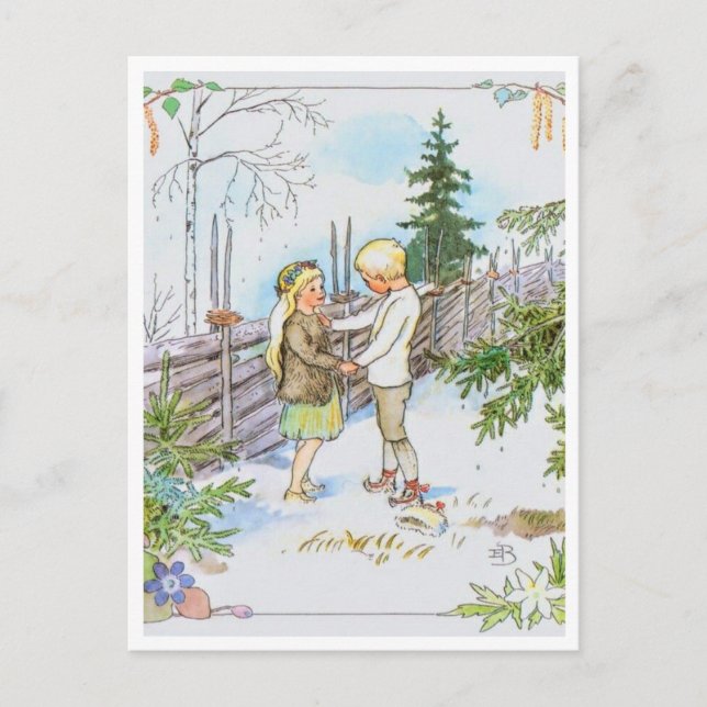 Tarjeta postal para niños de nieve de Elsa Beskow (Anverso)