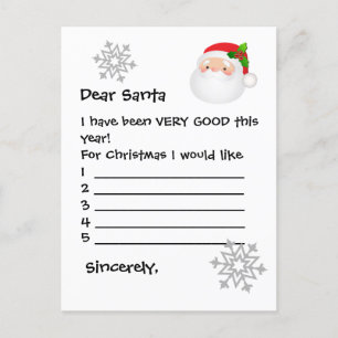 Tarjeta Postal para Papá Noel - Querido Santa Me g