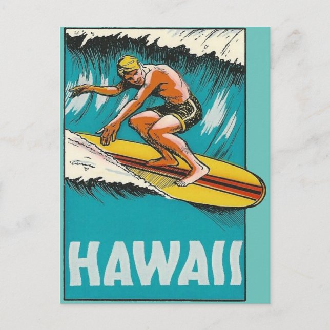 Tarjeta postal para surf en Hawaii (Anverso)