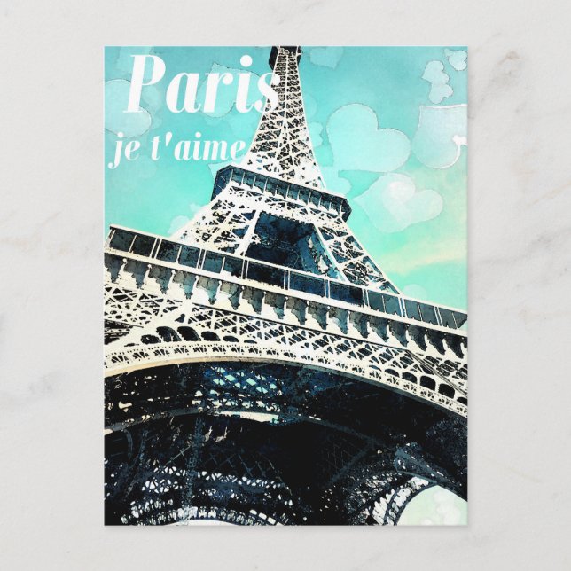 Tarjeta postal "Paris je t'aime" Retro Eiffel (Anverso)