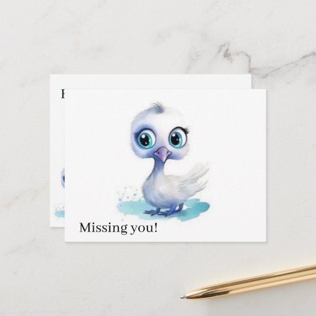 Tarjeta Postal Pato Blanco Adorable ¡Te extraño! (Anverso/Reverso In Situ)