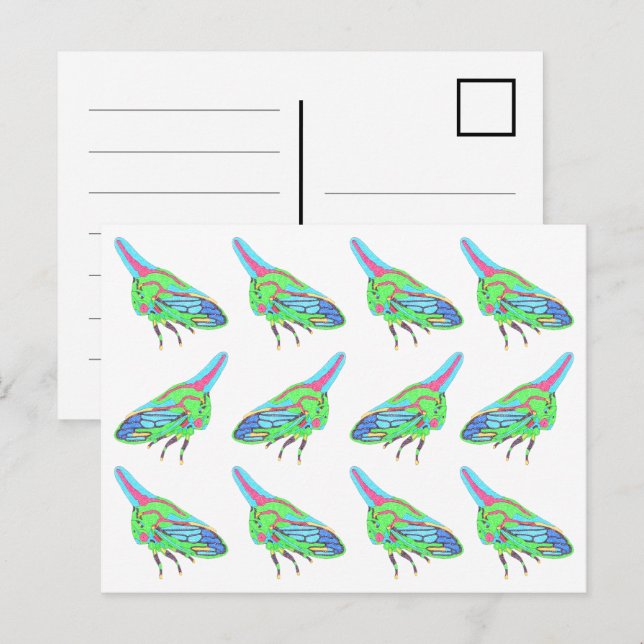 Tarjeta postal (patrón blanco) - Saltamontes de ro (Anverso / Reverso)