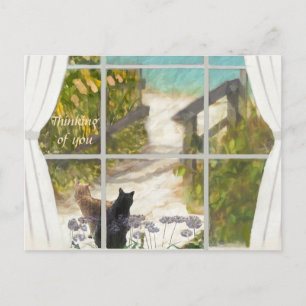 TARJETA POSTAL PENSANDO EN TI Gatos y Océano