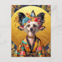 Tarjeta postal - Perro Crestado Chino en Kimono
