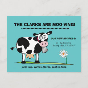 Tarjeta postal personalizable We're Moo-ving Robin