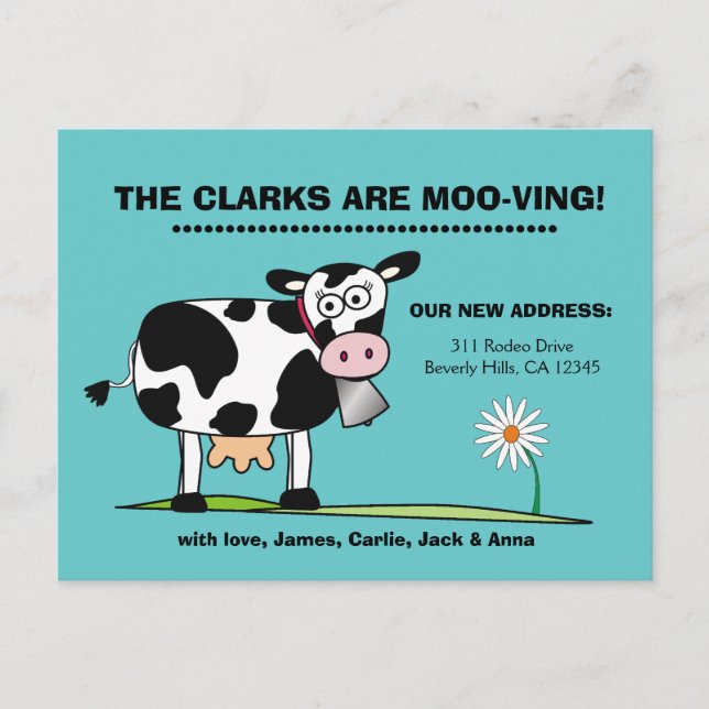 Tarjeta postal personalizable We're Moo-ving Robin (Anverso)