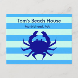 Tarjeta postal personalizada Blue Crab Beach House
