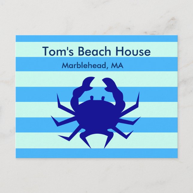 Tarjeta postal personalizada Blue Crab Beach House (Anverso)