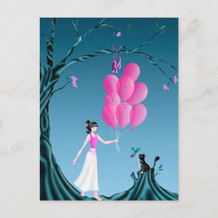 Tarjeta postal personalizada de bailarina y gato l