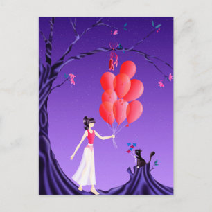 Tarjeta postal personalizada de bailarina y gato l
