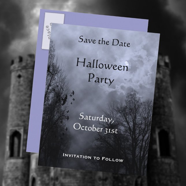 Tarjeta postal personalizada de cielo azul embruja (Haunted Sky Blue Save the Date Postcards)