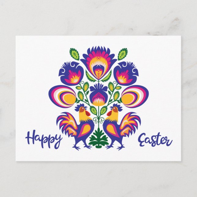 Tarjeta postal personalizada de Pascua con 2 gallo (Anverso)