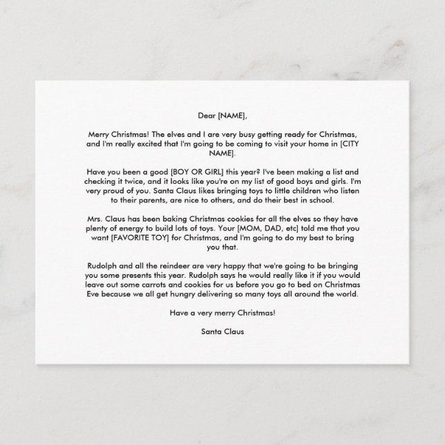 TARJETA POSTAL personalizada de SANTA (Anverso)