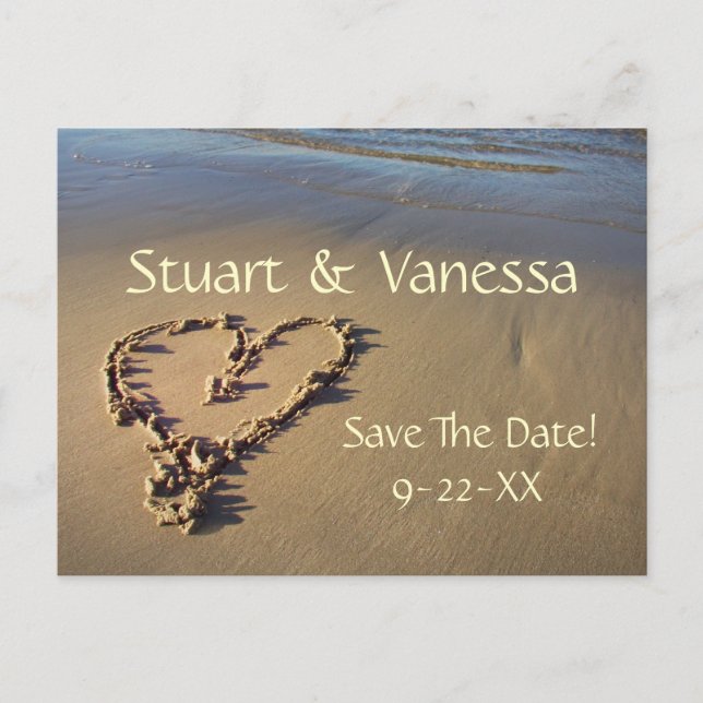 Tarjeta Postal Personalizada Heart Sand Beach Save (Anverso)