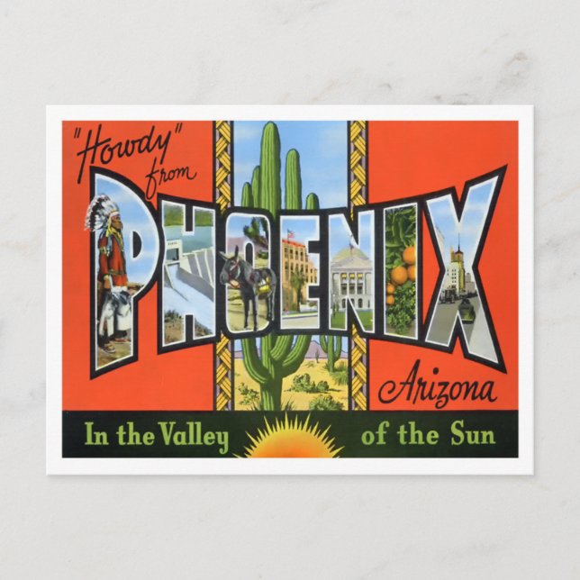 Tarjeta postal Phoenix, Arizona Vintage Big Letter (Anverso)
