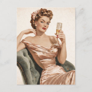 Tarjeta postal pin-up de champán Vintage Glam