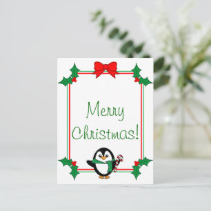 Tarjeta postal pingüina para navidades
