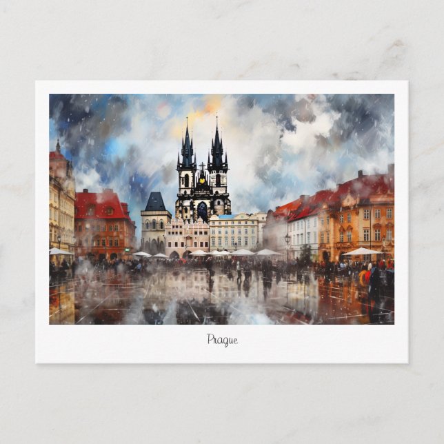 Tarjeta postal Praga noche en República Checa (Anverso)