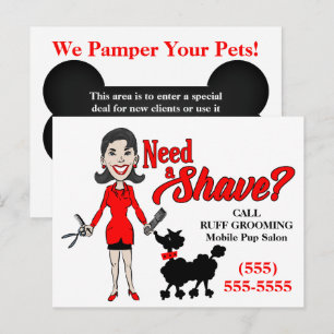 Tarjeta postal publicitaria de Red Pet Grooming pa