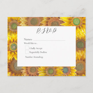 Tarjeta postal R.S.V.P de girasoles pintados a man