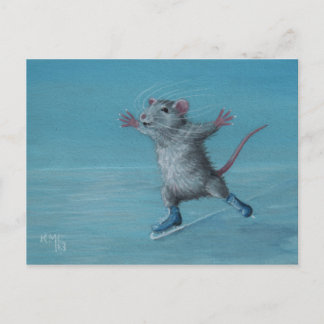 Tarjeta postal Rat Ice Skates azul