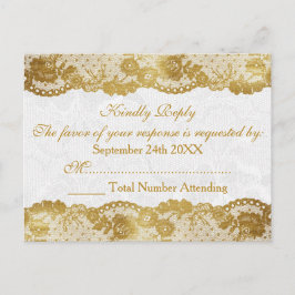 Tarjeta postal real personalizada RSVP Golden Whit