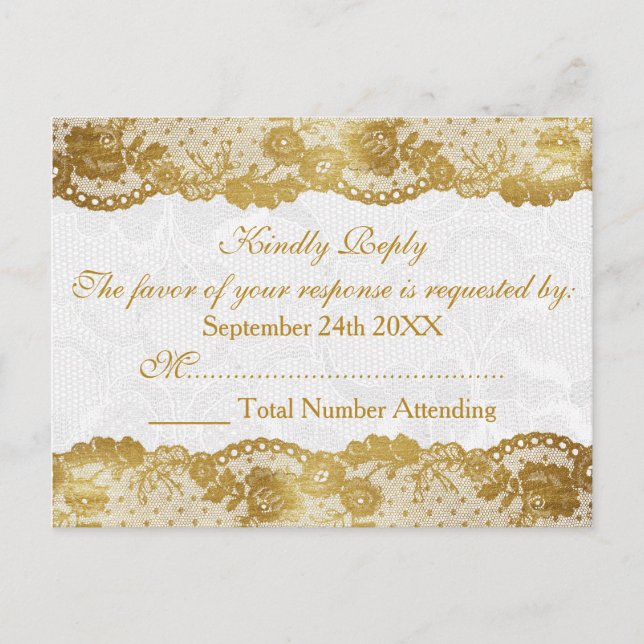 Tarjeta postal real personalizada RSVP Golden Whit (Anverso)