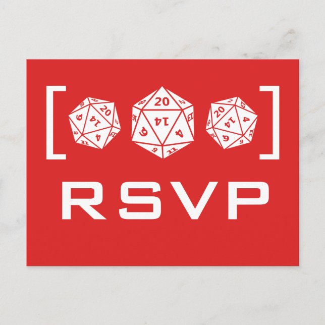 Tarjeta postal Red D20 Dice Gamer RSVP (Anverso)