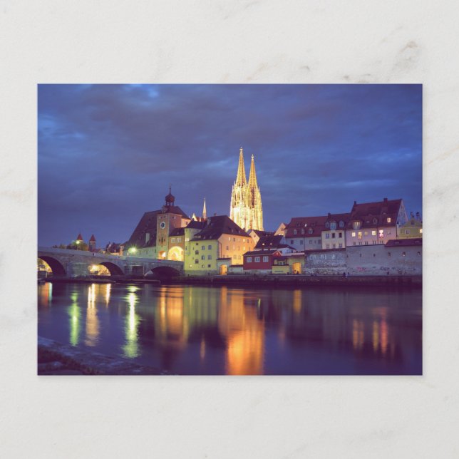 Tarjeta postal Regensburg en la noche (Anverso)