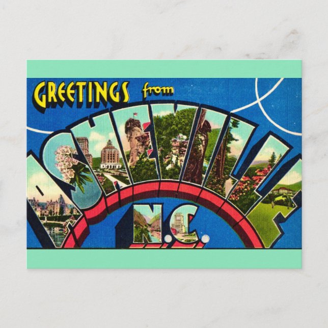 Tarjeta postal retro Asheville NC (Anverso)