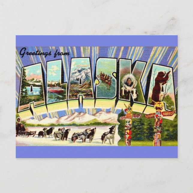 Tarjeta postal retro de Alaska (Anverso)