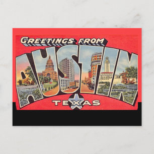 Tarjeta postal retro de Austin Texas línea negra