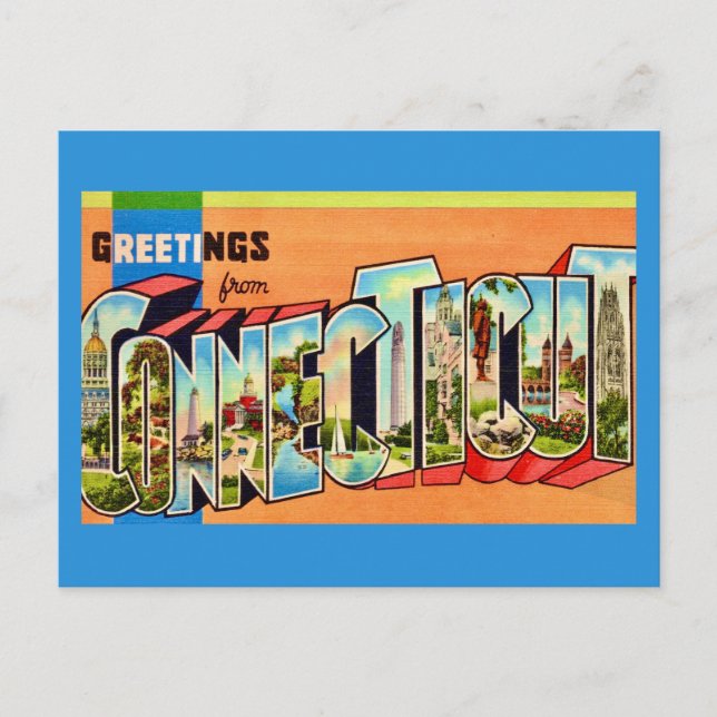 Tarjeta postal retro de bienvenida a Connecticut (Anverso)