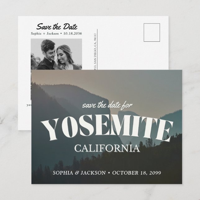 Tarjeta postal retro de boda en Yosemite para guar (Anverso / Reverso)