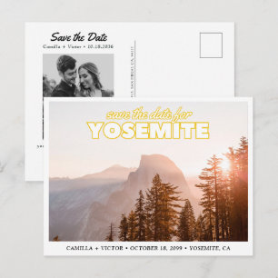 Tarjeta postal retro de bodas en Yosemite para gua