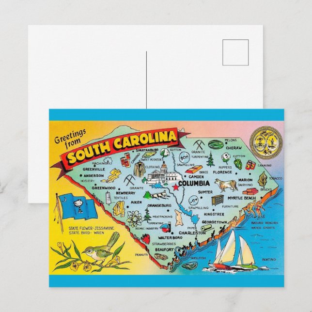 Tarjeta postal retro de Carolina del Sur (Anverso / Reverso)