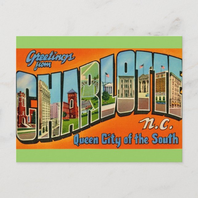 Tarjeta postal retro de Charlotte NC (Anverso)