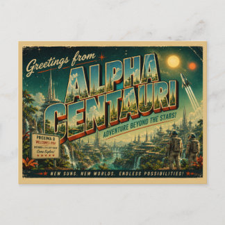 Tarjeta postal retro de ciencia ficción de Alpha C