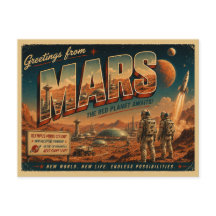 Tarjeta postal retro de ciencia ficción de Marte |