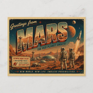 Tarjeta postal retro de ciencia ficción de Marte |