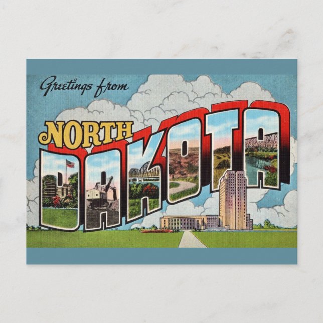 Tarjeta postal retro de Dakota del Norte (Anverso)
