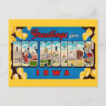 Tarjeta postal retro de Des Moines Iowa