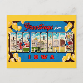 Tarjeta postal retro de Des Moines Iowa
